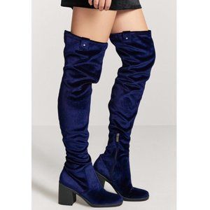 F21 Blue Velvet Boots